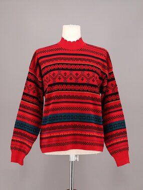 DEMETRE Vintage Wool Blend Fairisle Red Mockneck Sweater Women's Size S